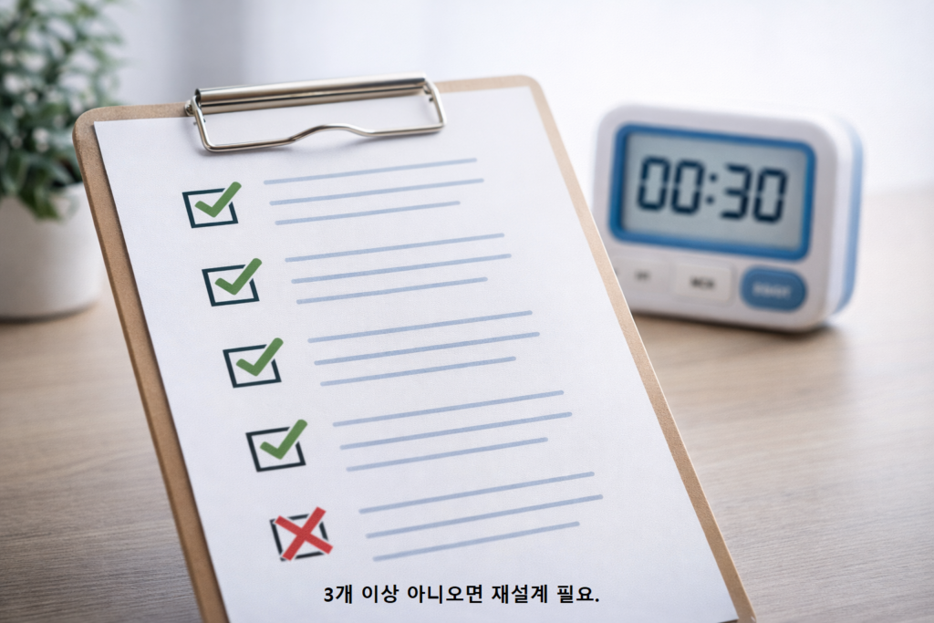 3개 이상 아니오면 재설계 필요 1