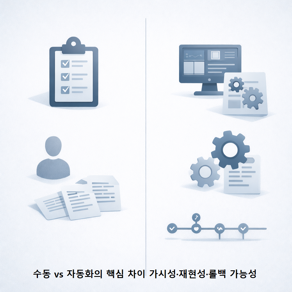 수동 vs 자동화의 핵심 차이 가시성·재현성·롤백 가능성 1