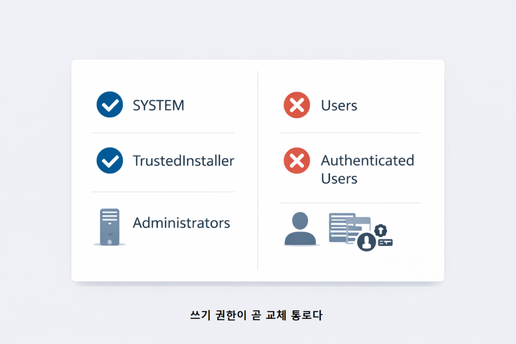 쓰기 권한이 곧 교체 통로다