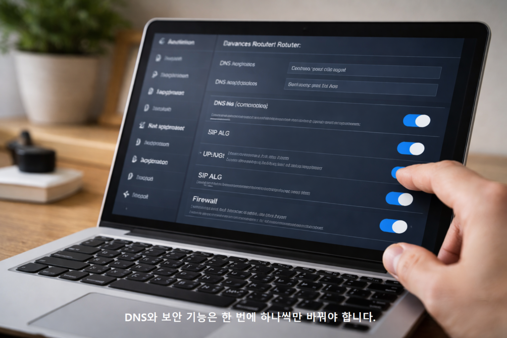 DNS와 보안 기능은 한 번에 하나씩만 바꿔야 합니다