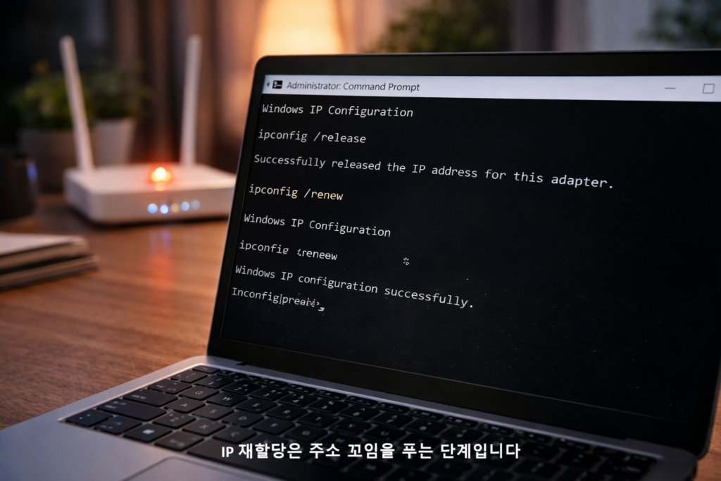 IP 재할당은 주소 꼬임을 푸는 단계입니다