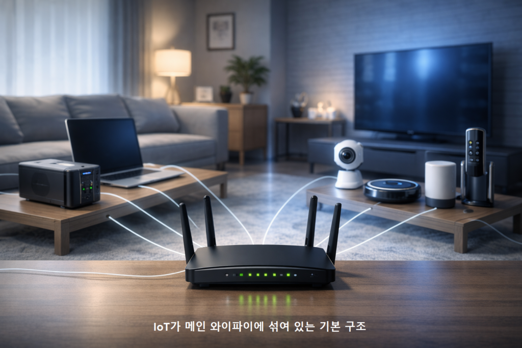 IoT가 메인 와이파이에 섞여 있는 기본 구조