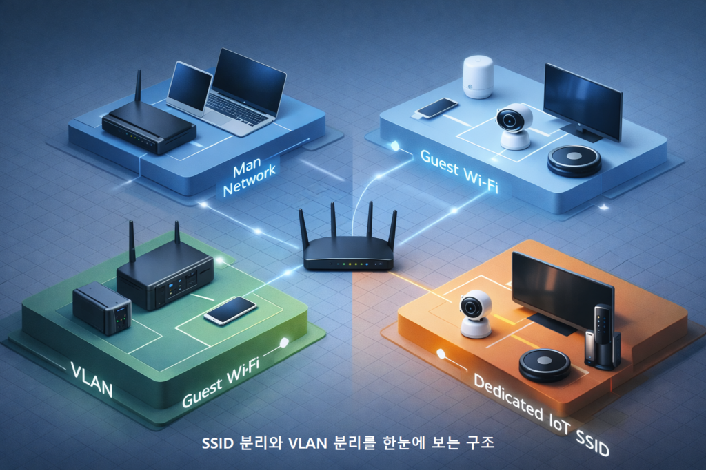 SSID 분리와 VLAN 분리를 한눈에 보는 구조