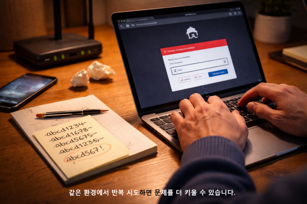 같은 환경에서 반복 시도하면 문제를 더 키울 수 있습니다