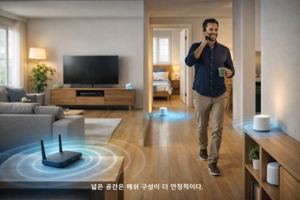 넓은 공간은 메쉬 구성이 더 안정적이다
