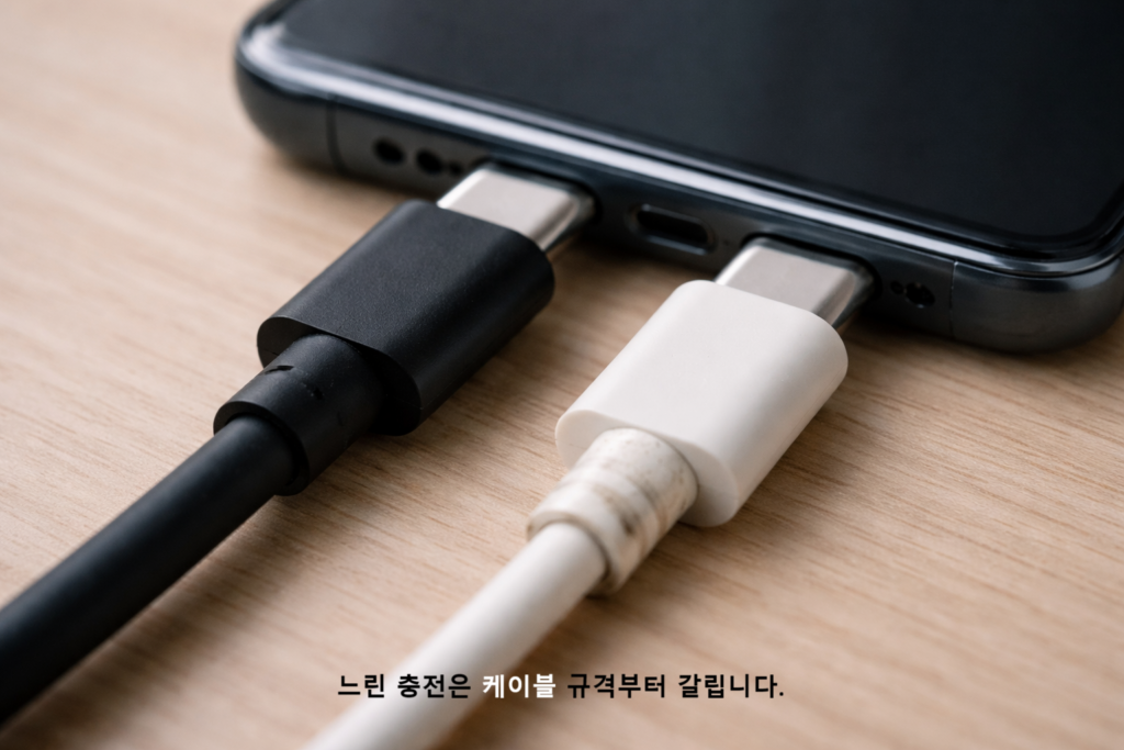 느린 충전은 케이블 규격부터 갈립니다