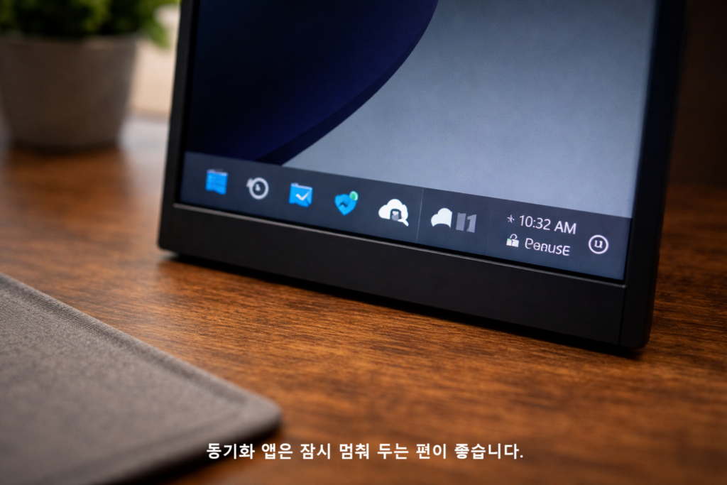 동기화 앱은 잠시 멈춰 두는 편이 좋습니다