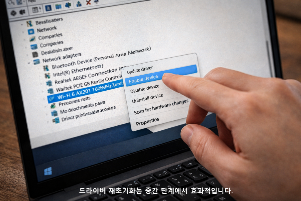 드라이버 재초기화는 중간 단계에서 효과적입니다