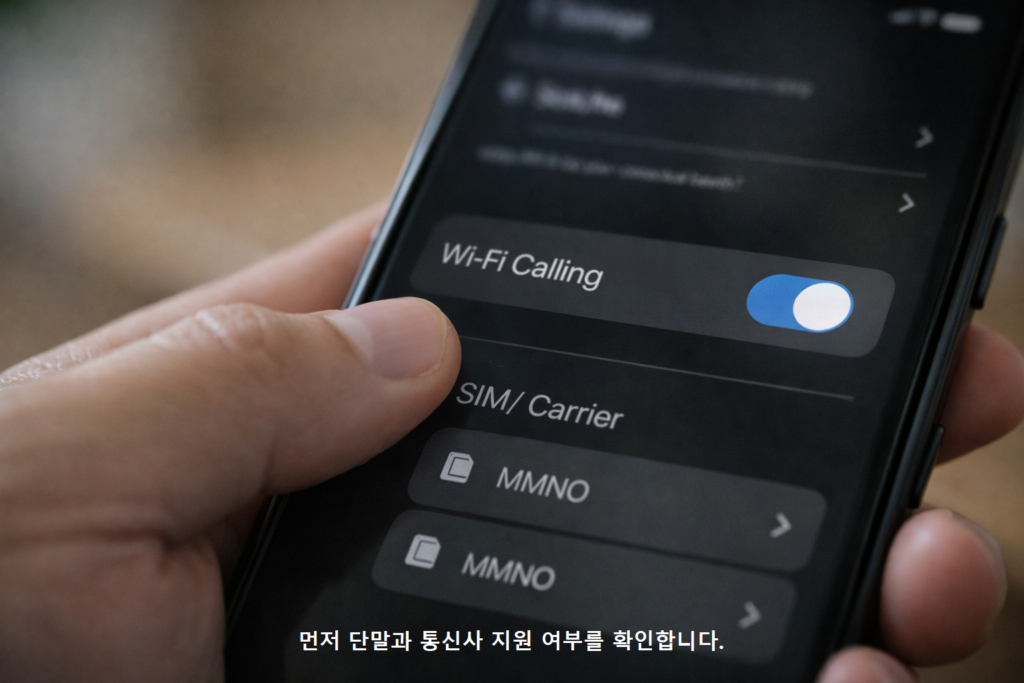 먼저 단말과 통신사 지원 여부를 확인합니다