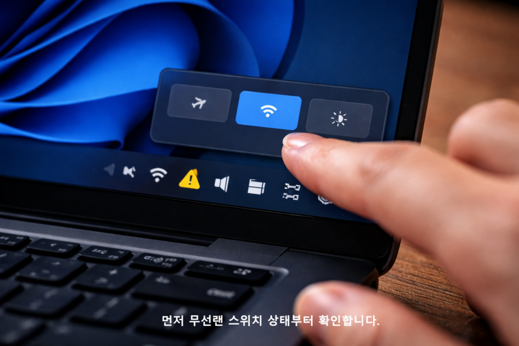 먼저 무선랜 스위치 상태부터 확인합니다