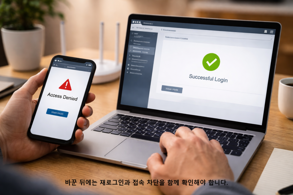 바꾼 뒤에는 재로그인과 접속 차단을 함께 확인해야 합니다