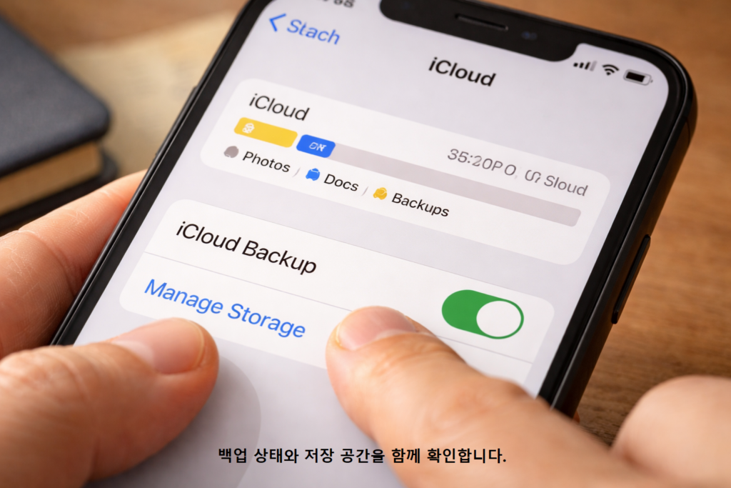 백업 상태와 저장 공간을 함께 확인합니다