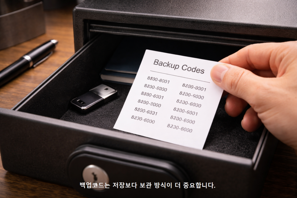 백업코드는 저장보다 보관 방식이 더 중요합니다