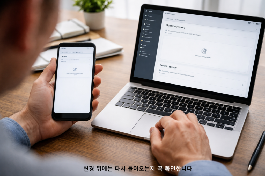 변경 뒤에는 다시 들어오는지 꼭 확인합니다