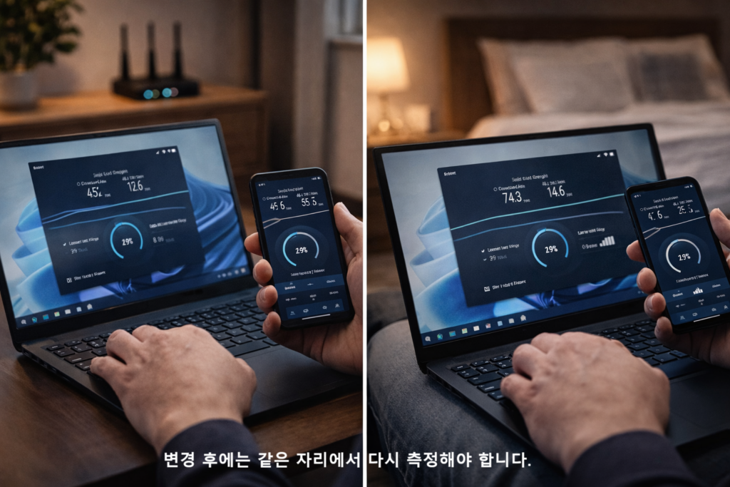 변경 후에는 같은 자리에서 다시 측정해야 합니다