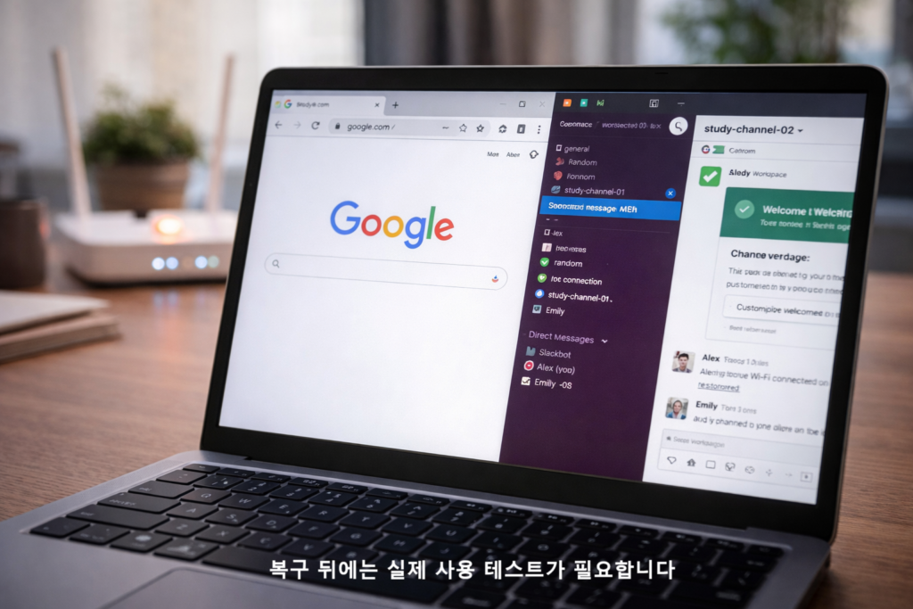 복구 뒤에는 실제 사용 테스트가 필요합니다