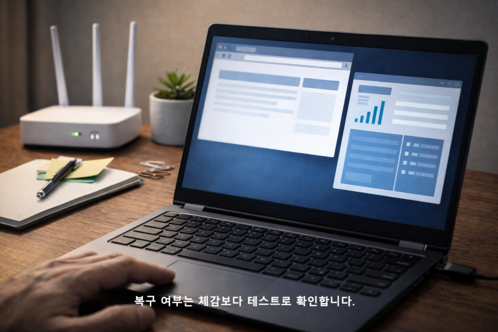 복구 여부는 체감보다 테스트로 확인합니다