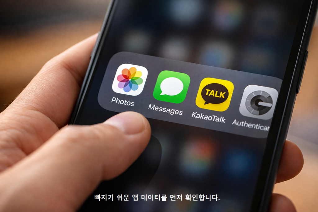 빠지기 쉬운 앱 데이터를 먼저 확인합니다