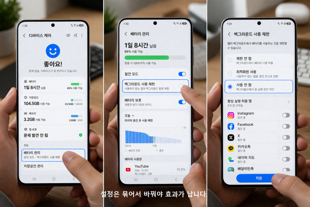 설정은 묶어서 바꿔야 효과가 납니다