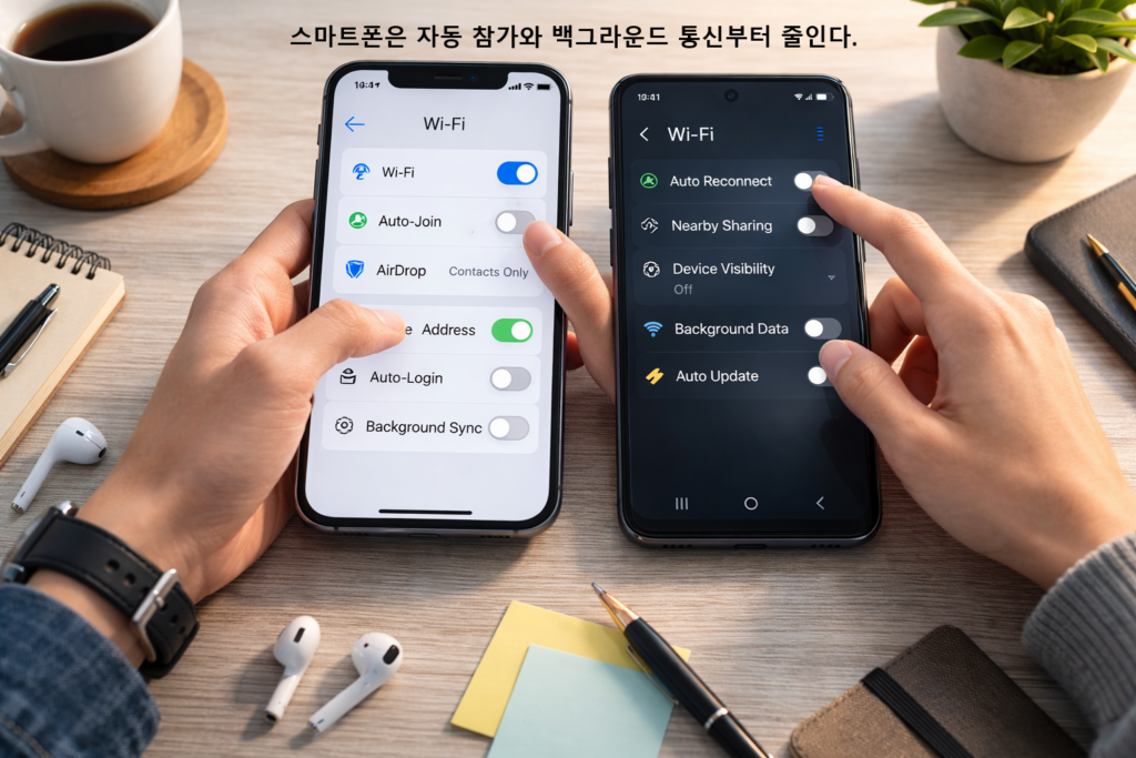 스마트폰은 자동 참가와 백그라운드 통신부터 줄인다