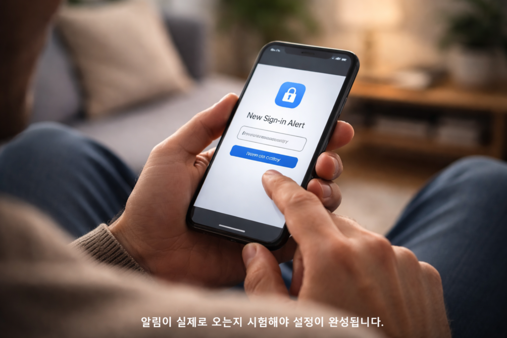알림이 실제로 오는지 시험해야 설정이 완성됩니다
