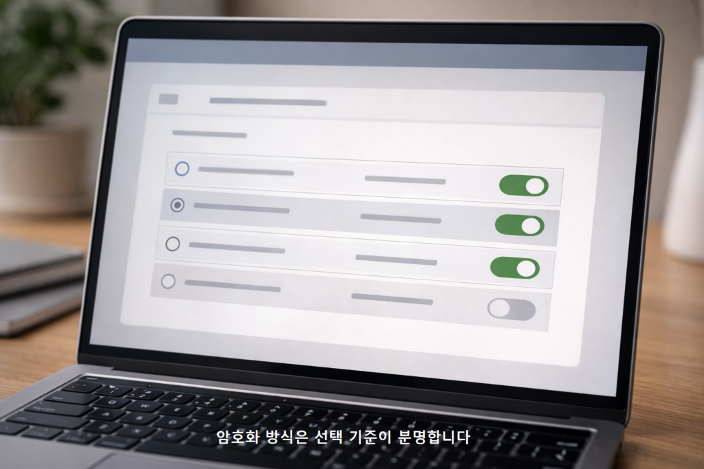 암호화 방식은 선택 기준이 분명합니다