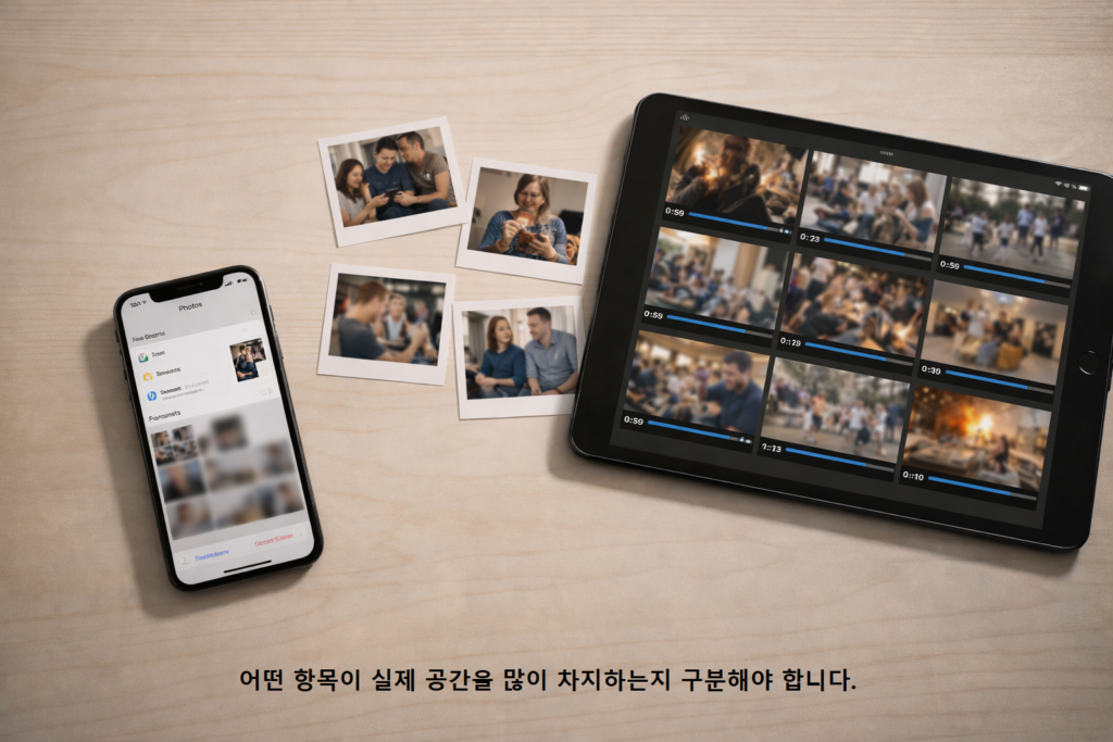 어떤 항목이 실제 공간을 많이 차지하는지 구분해야 합니다
