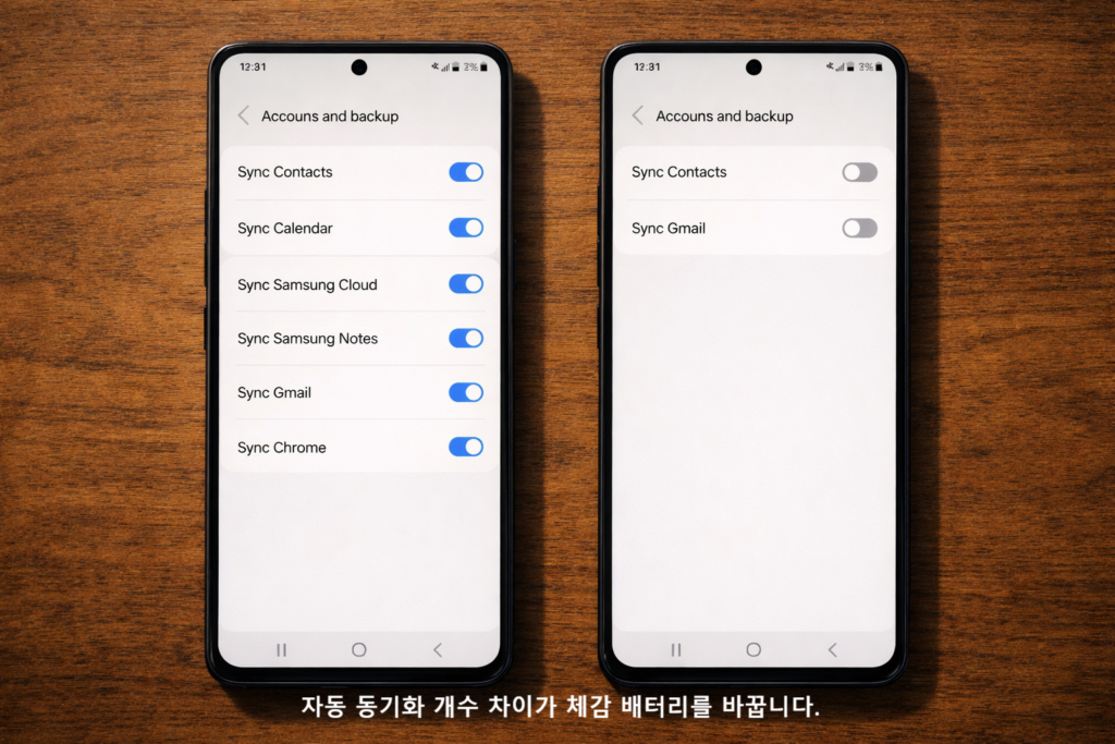 자동 동기화 개수 차이가 체감 배터리를 바꿉니다