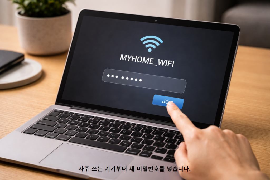 자주 쓰는 기기부터 새 비밀번호를 넣습니다