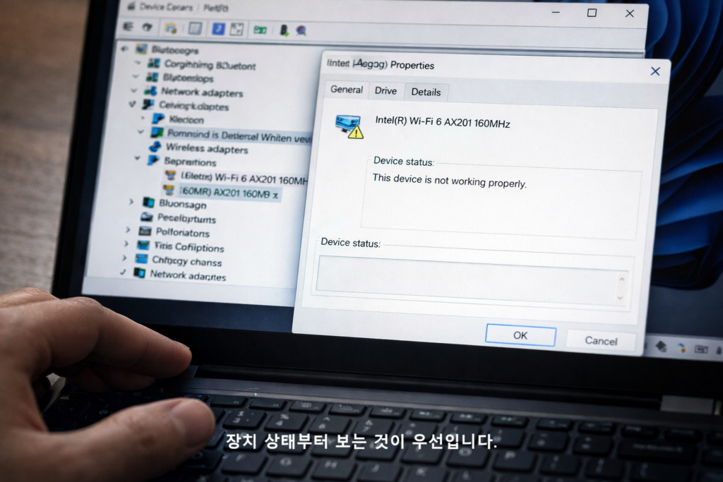 장치 상태부터 보는 것이 우선입니다