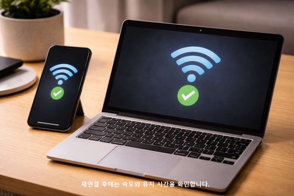 재연결 후에는 속도와 유지 시간을 확인합니다