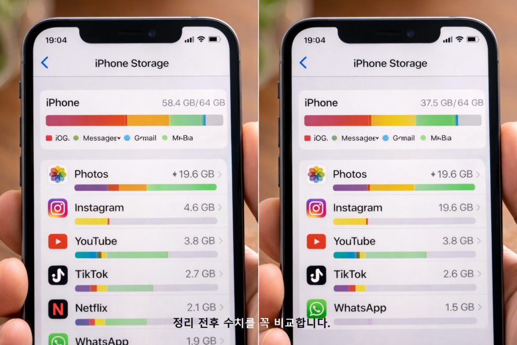 정리 전후 수치를 꼭 비교합니다
