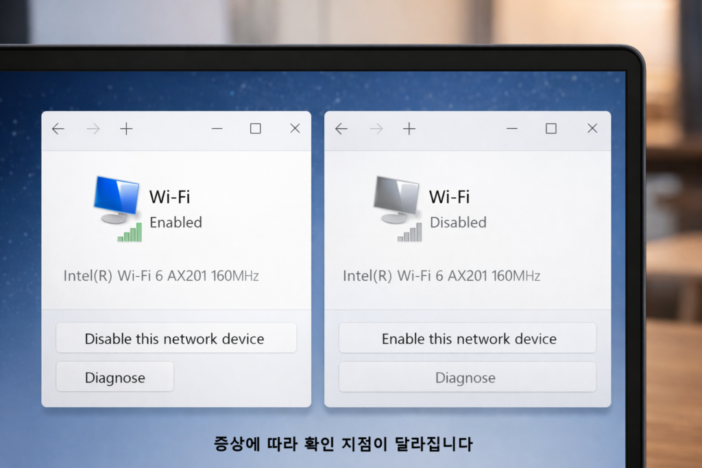 증상에 따라 확인 지점이 달라집니다