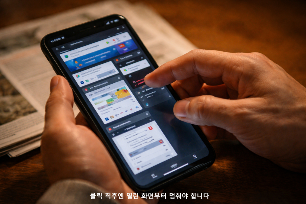 클릭 직후엔 열린 화면부터 멈춰야 합니다