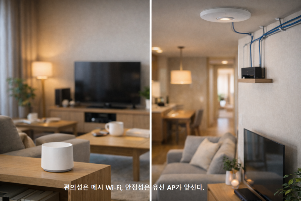 편의성은 메시 Wi Fi 안정성은 유선 AP가 앞선다