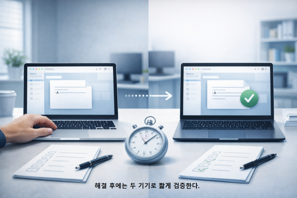 해결 후에는 두 기기로 짧게 검증한다 1