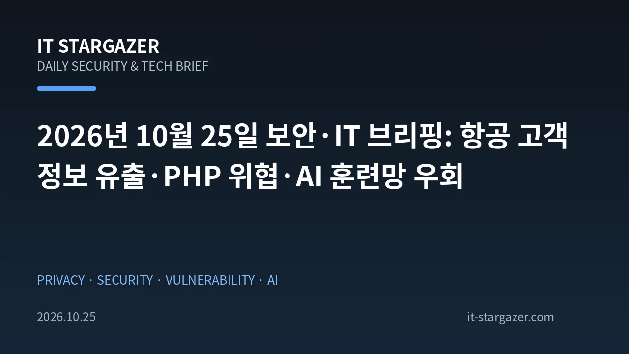 2026년 10월 25일 보안·IT 브리핑: 항공 고객정보 유출·PHP 위협·AI 훈련망 우회